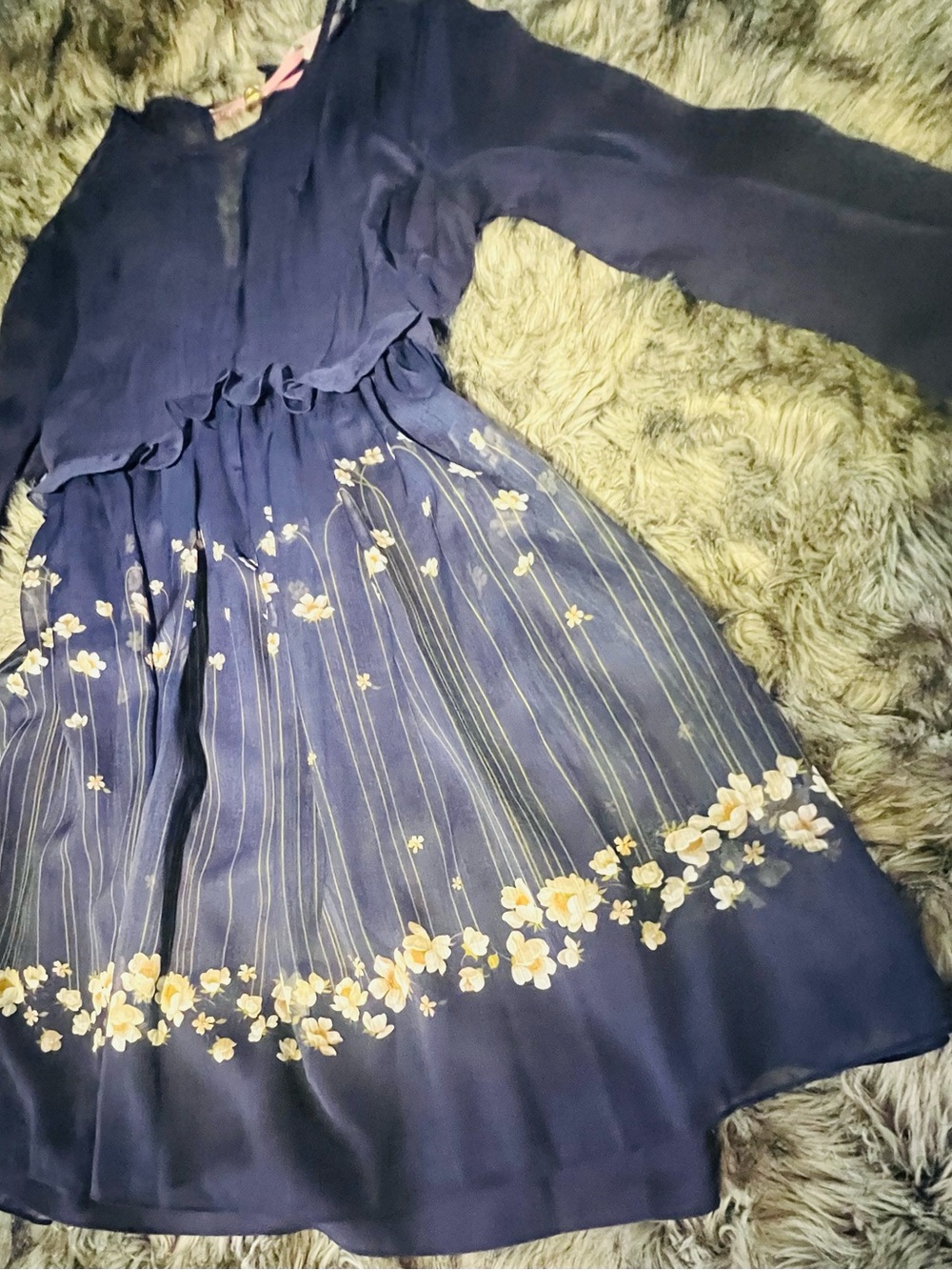 Ted Baker Navy Floral Long Sleeve Chiffon Dress - Picture 12 of 15